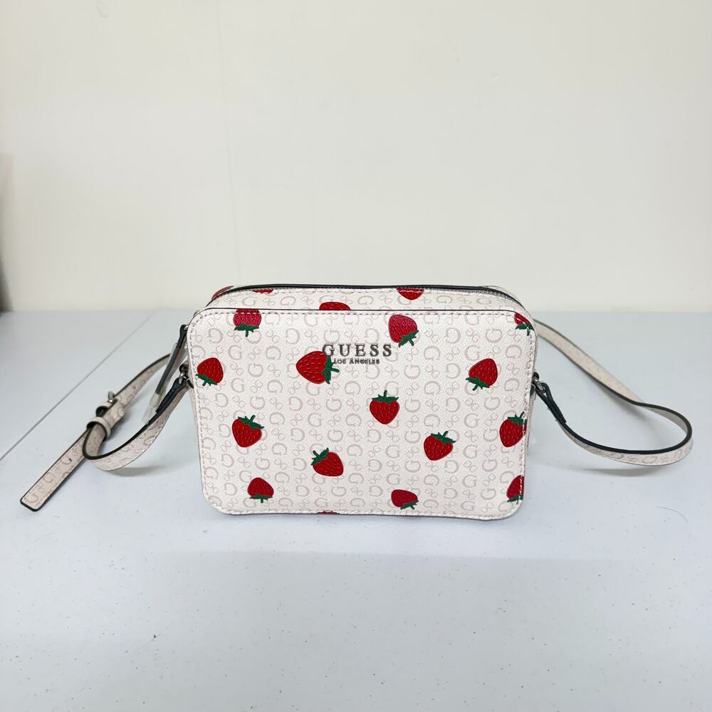GUESS Layla Strawberry Print Crossbody Bag Pale Pink NWT AA173714
